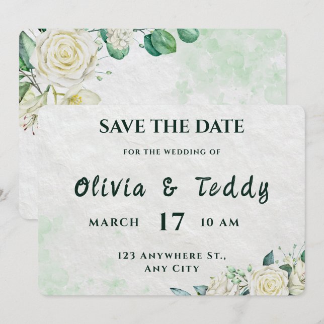 Reserve A Data Elegant Organic Modern Wedding Save The Date (Frente/Verso)