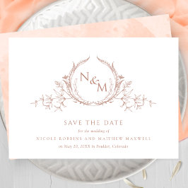 Reserve A Data Elegant Peach Watercolor Monogram Wedding