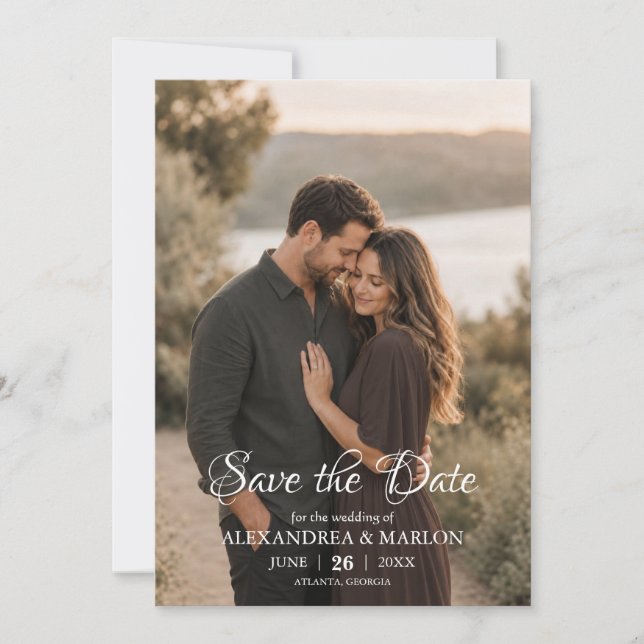 Reserve A Data Elegant Photo Save the Date Wedding Announcement (Frente)