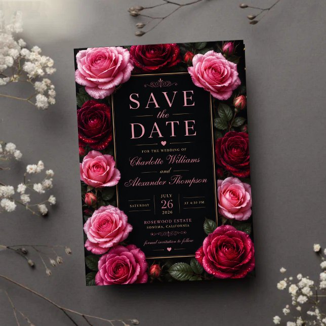 Reserve A Data Elegant Pink and Burgundy Rose (Criador carregado)