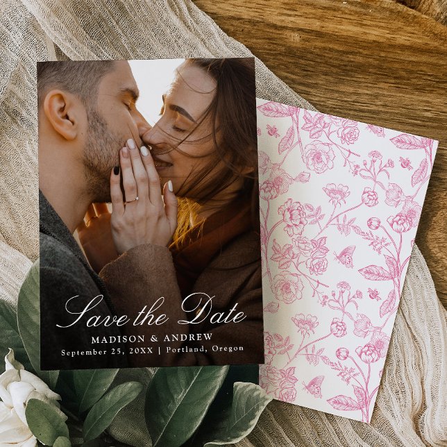 Reserve A Data Elegant Pink Chinoiserie Photo Wedding (Criador carregado)