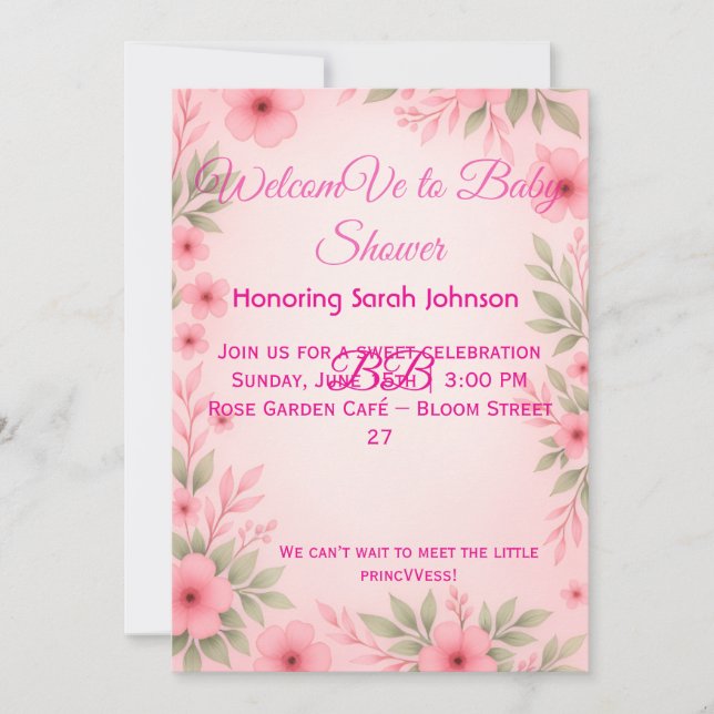 Reserve A Data Elegant Pink Floral Baby Shower Invitation (Frente)