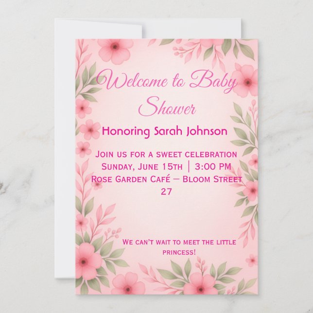 Reserve A Data Elegant Pink Floral Baby Shower Invitation (Frente)
