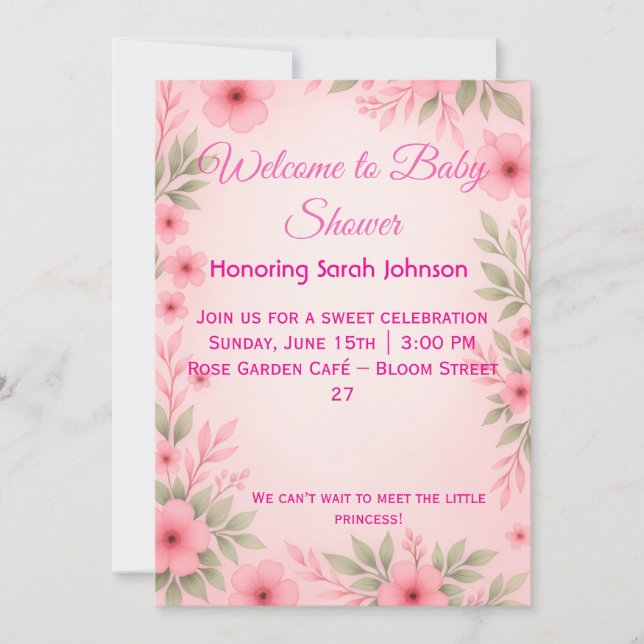 Reserve A Data Elegant Pink Floral Baby Shower Invitation (Frente)
