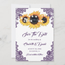 Reserve A Data Elegant Purple Sunflower Floral Lace Wedding