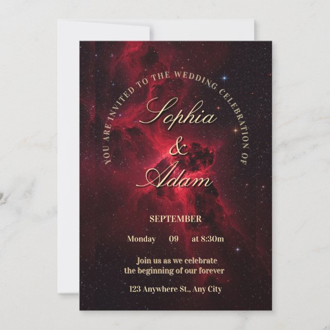 Reserve A Data Elegant Red Galaxy Wedding Invitation (Frente)
