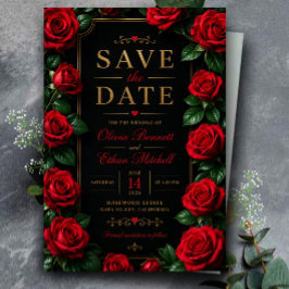 Reserve A Data Elegant Red Rose Black and Gold Luxury Floral