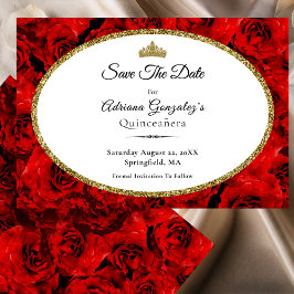 Reserve A Data Elegant Red Roses and Gold Quinceanera