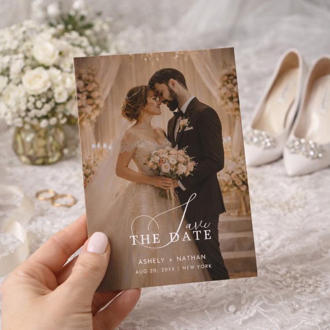 Reserve A Data Elegant Romantic Photo Save the Date Card (Criador carregado)