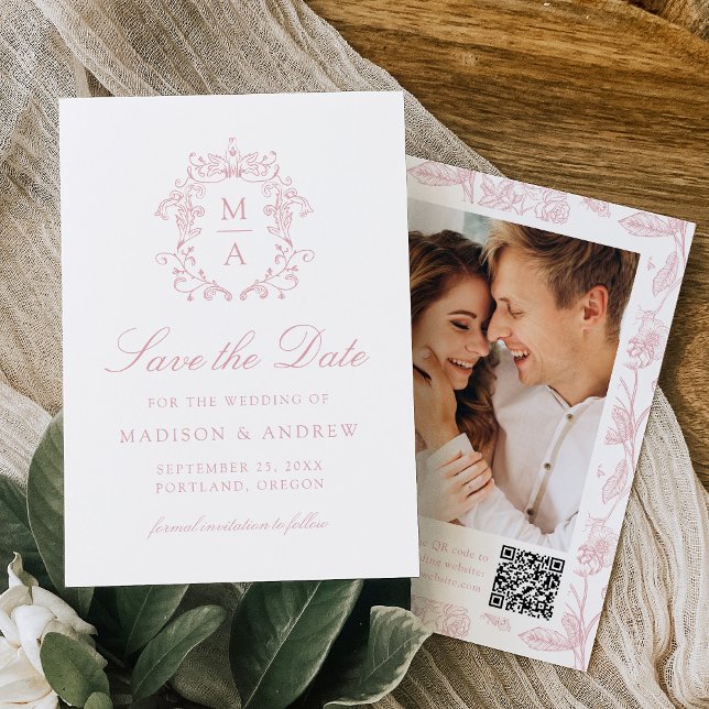 Reserve A Data Elegant Rose Chinoiserie Floral QR Code Wedding (Criador carregado)