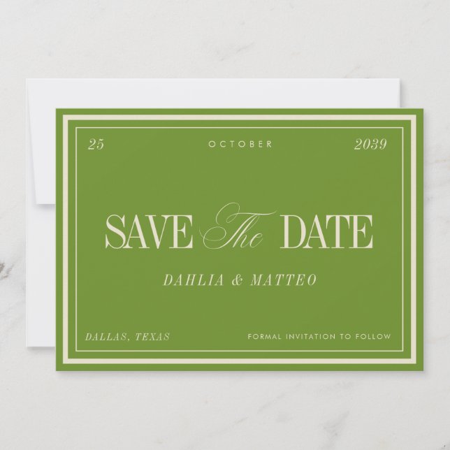 Reserve A Data Elegant Sage Green & Ivory Vintage Retro Wedding (Frente)