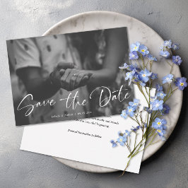 Reserve A Data Elegant Script Black and White Photo Wedding