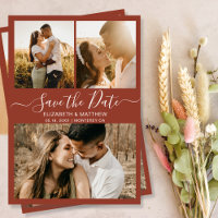 Elegant Script Photo Collage Terracotta Wedding