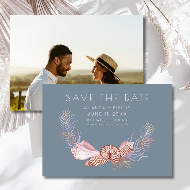 Reserve A Data Elegant Seashell Photo Beach Wedding Save the Date (Elegant Seashell Photo Beach Wedding Save the Date)