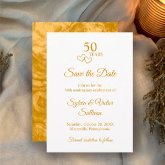 Reserve A Data Elegant Simple Golden 50th Anniversary Party