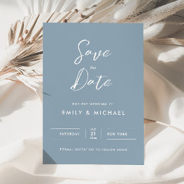 Reserve A Data Elegant Simple Script Dusty Blue Wedding