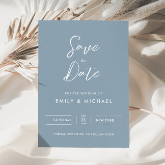 Reserve A Data Elegant Simple Script Dusty Blue Wedding