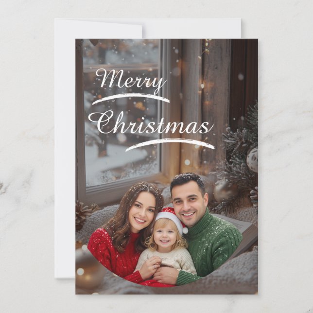 Reserve A Data ❄️Elegant Snowy Christmas Family Photo Card (Frente)