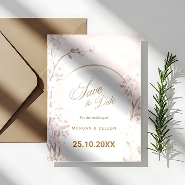 Reserve A Data Elegant Soft Blush Pink Cherry Blossom Wedding (Criador carregado)