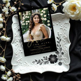Reserve A Data Elegant Spanish Black Trendy Quinceañera Photo