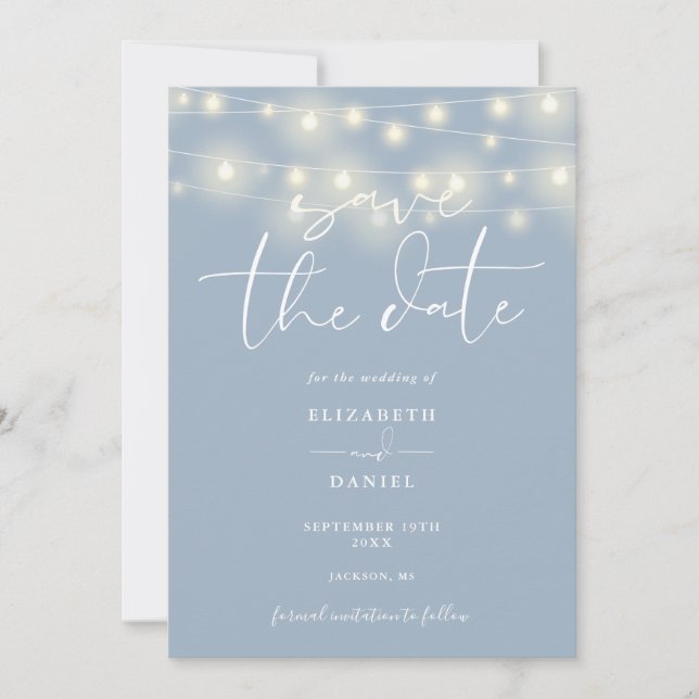 Reserve A Data Elegant String Lights Dusty Blue QR Code Wedding (Frente)