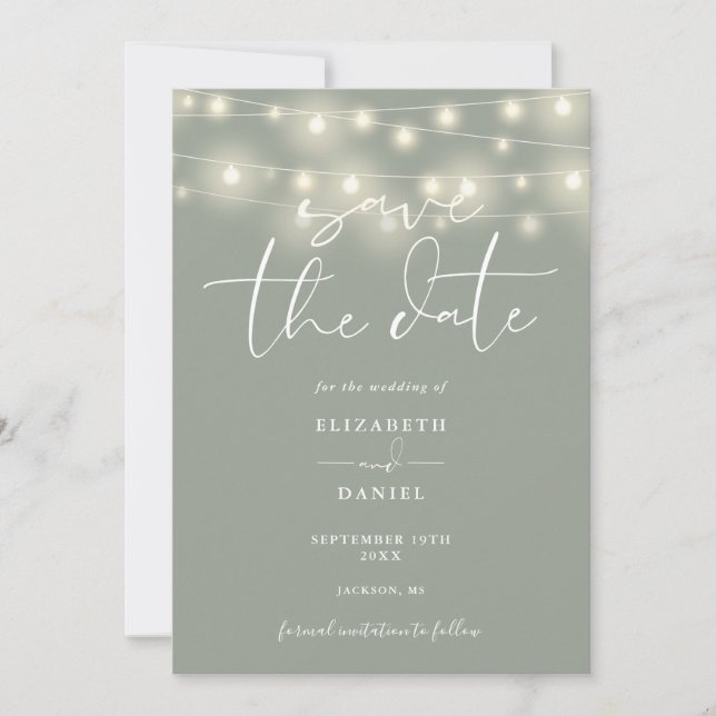 Reserve A Data Elegant String Lights Sage Green QR Code Wedding (Frente)