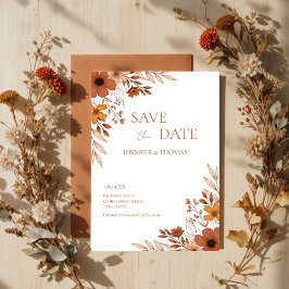 Reserve A Data Elegant Terracotta Floral Hand-Drawn Wedding