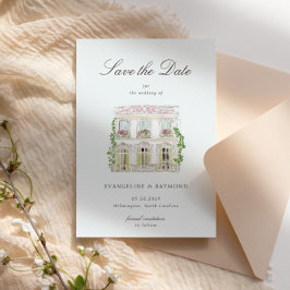 Reserve A Data Elegant Watercolor Manor Photo Save The Date Card