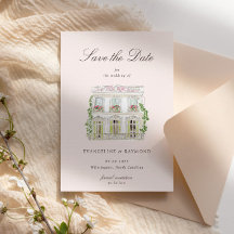Elegant Watercolor Manor Photo Save The Date Card