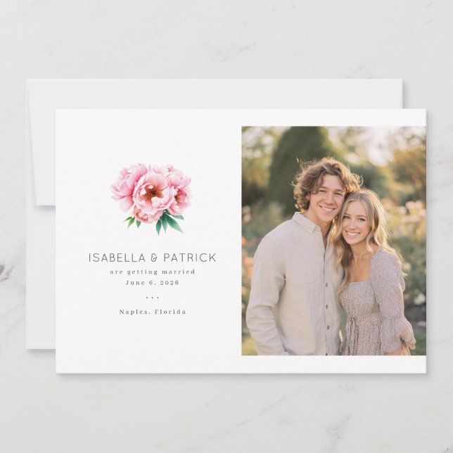 Reserve A Data Elegant Wedding Announcement with Floral Design (Frente)