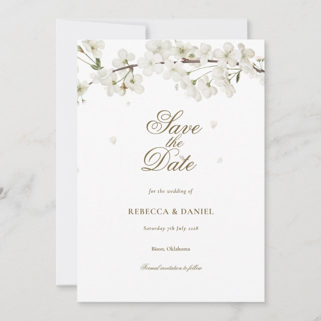 Reserve A Data Elegant White Blossom Floral Save the Date (Frente)