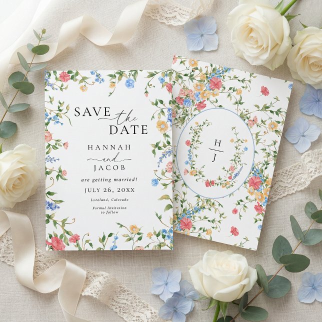 Reserve A Data Elegant Wildflower Monogram Wedding (Criador carregado)