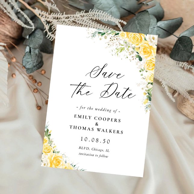 Reserve A Data Elegant Yellow Floral Wedding Save The Date (Criador carregado)
