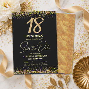 Reserve A Data Elegante 18 Preto Dourado Brilho Aniversário