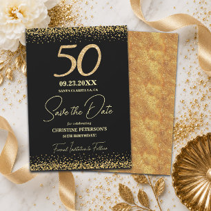 Reserve A Data Elegante 50º Aniversário Brilho Dourado Preto