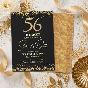 Reserve A Data Elegante 56º Aniversário Preto Dourado Brilho