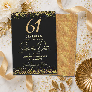 Reserve A Data Elegante 61º Aniversário Preto Dourado Brilho