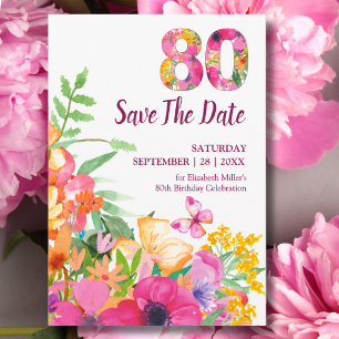 Reserve A Data Elegante 80º Aniversário Flores Borboleta Rosa