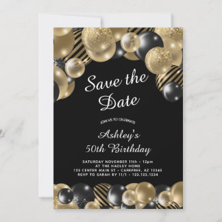 Reserve A Data Elegante Aniversário de 50 anos em Preto e Dourado