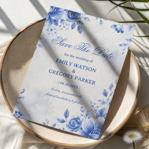 Reserve A Data Elegante Aquarela Floral Azul