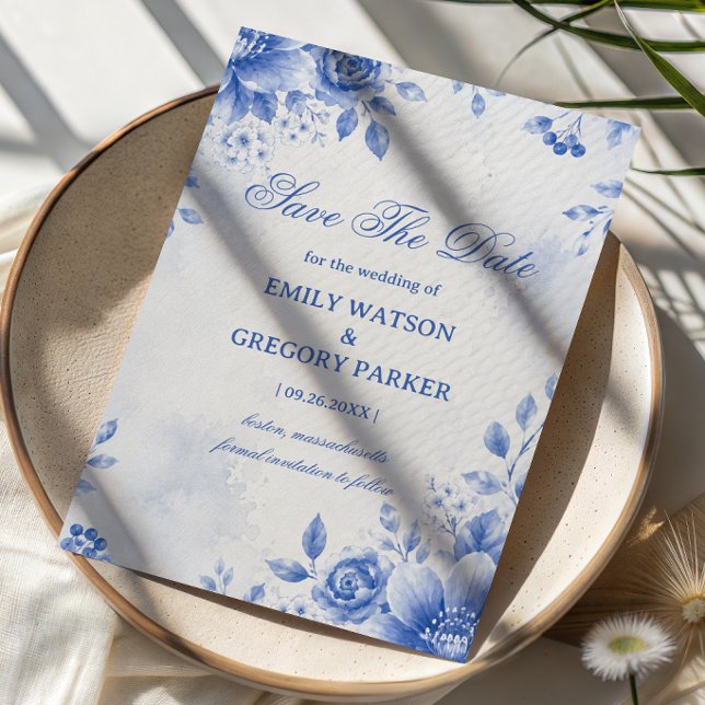 Reserve A Data Elegante Aquarela Floral Azul (Criador carregado)