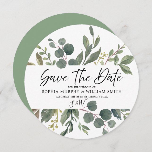 Reserve A Data Elegante Aquarela Verde Sobra Verde Veneração Casa (Frente/Verso)