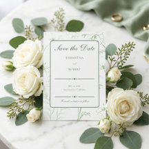 Elegante Arte de Linha Floral Verde Sábio Casament