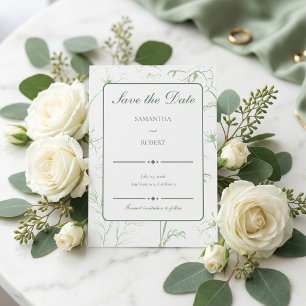 Reserve A Data Elegante Arte de Linha Floral Verde Sábio Casament