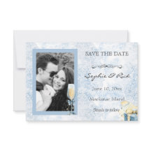 Elegante Azul e Branco Champagne Save the Date