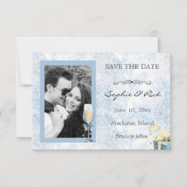 Reserve A Data Elegante Azul e Branco Champagne Save the Date