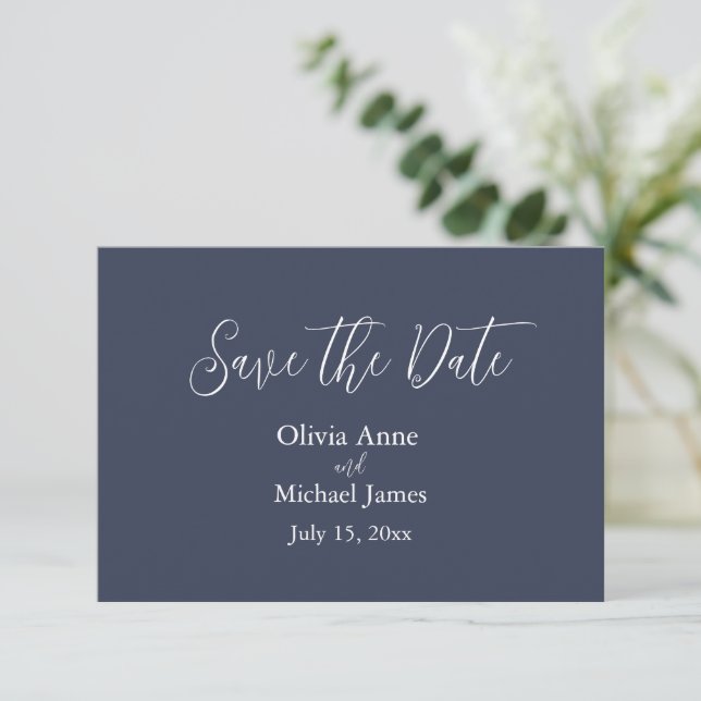 Reserve A Data Elegante Azul e Branco Save The Date em Letra (Em pé/Frente)