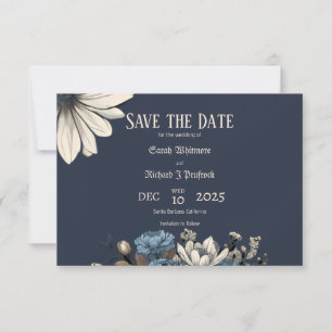 Reserve A Data Elegante Azul Naval Floral Mal-humorado