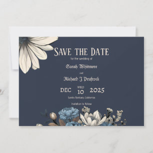 Reserve A Data Elegante Azul Naval Floral Mal-humorado