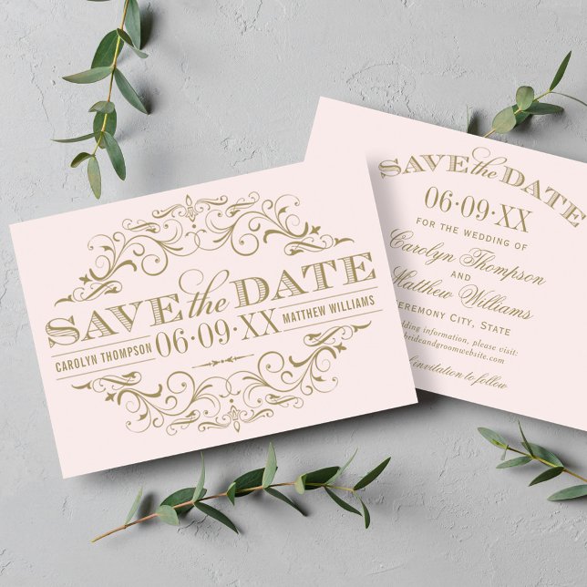 Reserve A Data Elegante Ballet Rosa Dourado Florescer Casamento (Criador carregado)